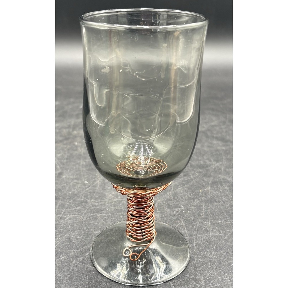 Single Gray Tone Glass With Copper And Silver Color Wire Detail On Stem
